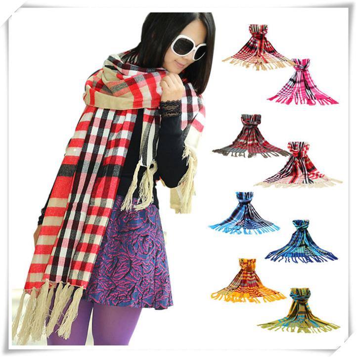 Sali 2016 Newly Design Fashion Women s font b Tartan b font Scarf Shawl Tassels Knitting