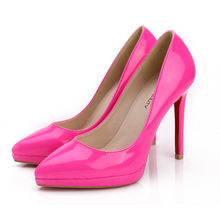 Free shipping new 2015 sexy black neon color high heel women pumps patent leather shoes stiletto heels 11cm red sole heels L51