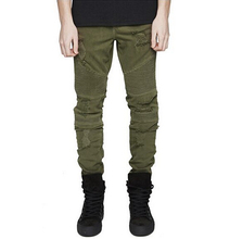 2016 jean joggers pants green rockstar mens designer clothes distressed ripped skinny biker jeans men hiphop pants slim elastic