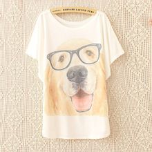 summer style 2016 hot women t shirt casual cute glasses dog printing female models harajuku top white top Tees t-shirt women