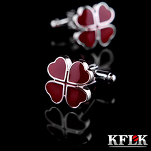 KFLK Luxury 2015 HOT shirt cufflinks for men’s gifts Brand cuff buttons Red Clover cuff links High Quality abotoaduras Jewelry