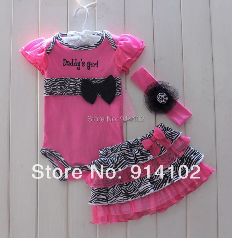 Fashion Newborn Baby Girl Clothes Set Short Romper Tutu Skirt Headband 3 PC Suits Infant Toddler