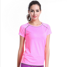 Dry Quick Women O Neck Short Sleeve Elastic Sport T Shirt Fitness Gym Running Exercise Tee