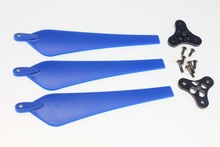 F11016-A 1 Set 12*4.5 Blue Folding Nylon 3-Propeller Prop CCW with 0328 Base Mount for Drone RC Multicopters