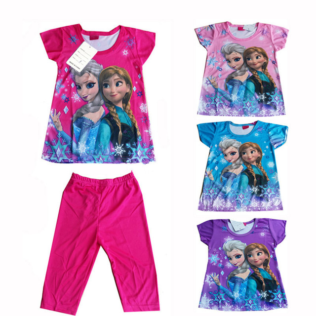 Девушки с коротким рукавом пижамы комплект летней эльза анна новорожденных девочек пижамы детей характер пижамы одежда Pijama Infantil CK002