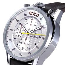 Real MEGIR Luxury Leather Strap Analog Men Watches Quartz Watch Water Resistant Chronograph 6 Hand 24