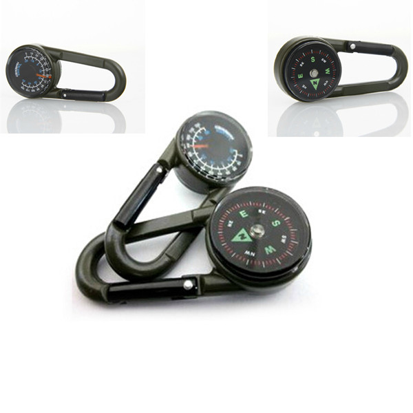 2014 Hot Multifunctional Hiking Carabiner Mini Compass Thermometer Keychain Outdoor Emergency Survival Accessory