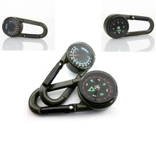 2014 Hot Multifunctional Hiking Carabiner Mini Compass Thermometer Keychain Outdoor Emergency Survival Accessory