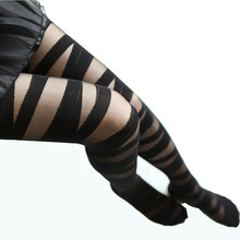 Women Tights Sexy Pantyhose Black Ripped Stretch Stripe Hollow Out High Elasticity Pantyhose Lolita Vintage Mock Stocking W003
