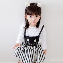 Girls dress 2016 Spring Cute cat strap dress 2-7 yrs Kids black and white dresses casual girl cotton tutu dress