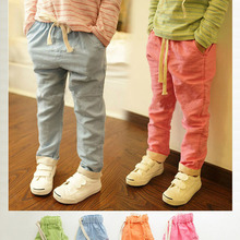 2015 New Children Linen Candy Color Pants Big Boys Girls Summer Cotton Breathable Hemp Trousers Kids
