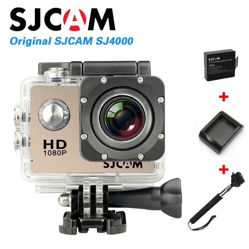 Original SJCAM SJ4000 Sport Action Camera Full HD 1080P 12MP 30M Waterproof Video Camera +Charger + Extra 1PCS Battery + Monopod
