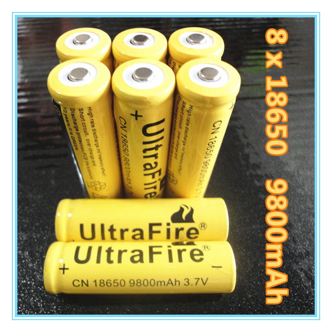 8 PCS Li ion 9800mAh 3 7V Rechargeable Battery 18650 for LED Torch Flashlight