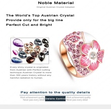 Pink Enamel Flower Rings Fashion Real 18K Rose Gold Plated Ring Micro Pave Genuine SWA Elements
