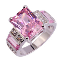 lingmei Free Ship Gorgeous Jewelry Popular Pink Topaz & White Sapphire 925 Silver Ring Size 7 8 9 10 11 12 For Women Wholesale