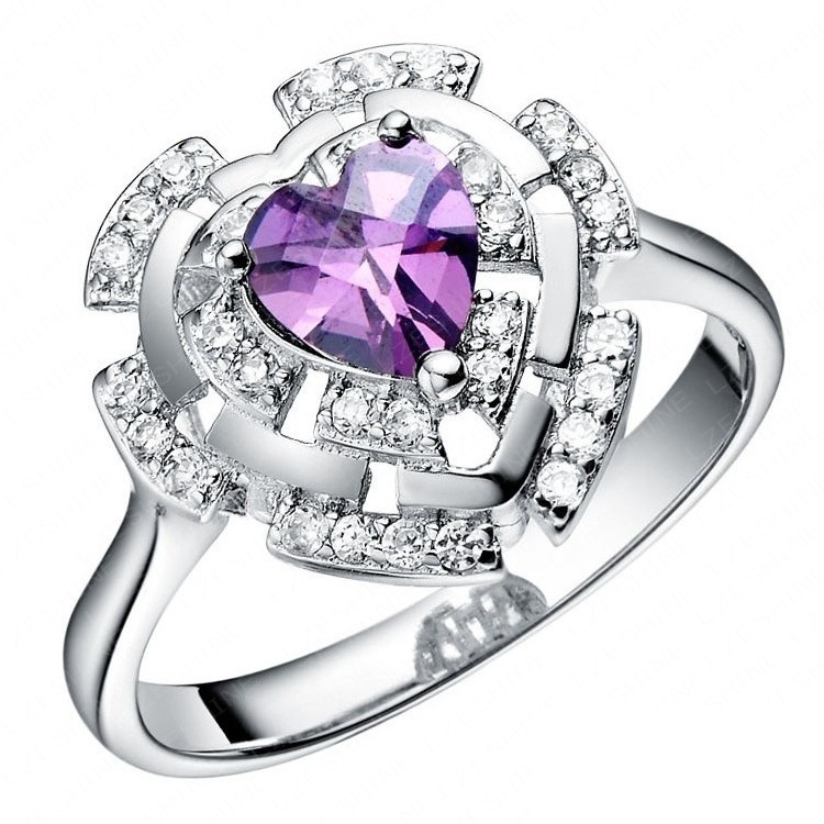 Purple heart wedding rings