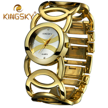 Big Chain Cross Brand Alloy Cricle Women Lady Golden Rose Gold Bracelet Wrist Watch