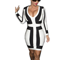 S 3XL Plus Size 2016 new sexy women deep V neck Long sleeve bandage dress white