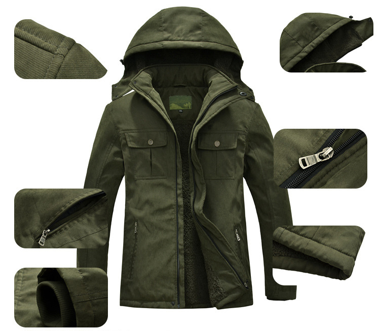 Winter Men Fleece Jacket Over Coat Warm Outdoor Cotton Padded Coat Hooded Male Army Green Clothes