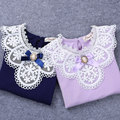 New Brand 2016 Autumn Girls Blouses Shirts Fashion Warm Solid Long Sleeve Lace Blouses Children Kids