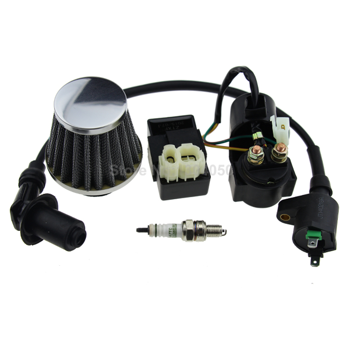 38mm Air Filter Performance CDI Ignition Coil Starter Relay Solenoid A7TC Spark Plug For font b