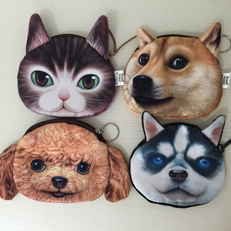 Coin Purse Children Cute Cat Dog Face Zipper Case Coin Kids Purse 3D Wallet Makeup Bag