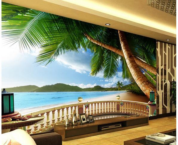 Wall Sticker Summer Beach Palm Balcony Scene Wallpaper Large Mural Wallpapers Personalized Wall Sticker Summer Beach Palm Balcony Scene Wallpaper Large Mural Wallpapers Personalized