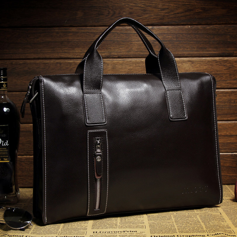 Free shipping 2014 New brand black leather briefcase business shoulder bags shopkeeper recommended style men s