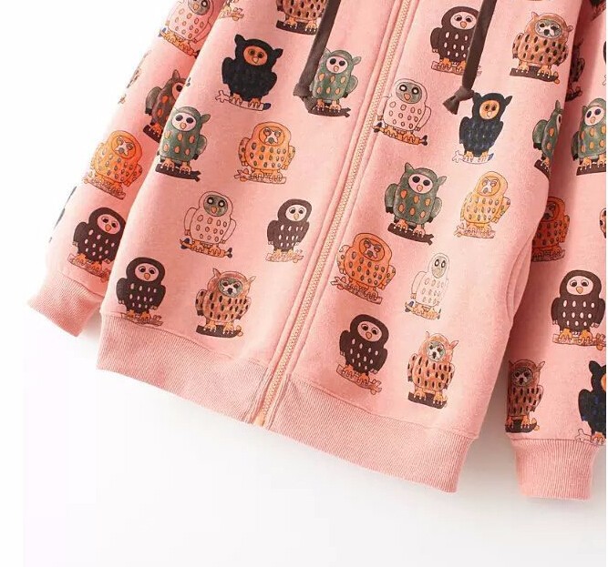 2015 autumn Korean stylish women\'s Owls printing zipper hooded long-sleeved sweatershirts girls new fashionable coat branded free shipping (4)