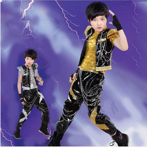Boy's Jazz Dance Costume Set New Kids Sequin Top & Harem Pants Sets Fashion Mordern Children Hip Hop Clothing