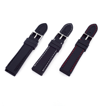 1pc selling  black smooth silicone watch band strap with different color stitching 18 20 22 24mm