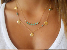 Boho Fashion Summer Beauty Blue Beads 2 Layers Chain Necklaces Pendants 2 Color Jewelry Gifts Necklace