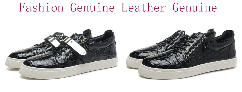 Drop Shipping 2015 Men Women Genuine Leather low Top Sneakers Unisex Gold Iron Zip Casual Shoes