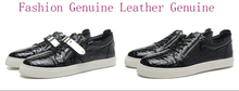 Drop Shipping 2015 Men Women Genuine Leather low Top Sneakers Unisex Gold Iron Zip Casual Shoes