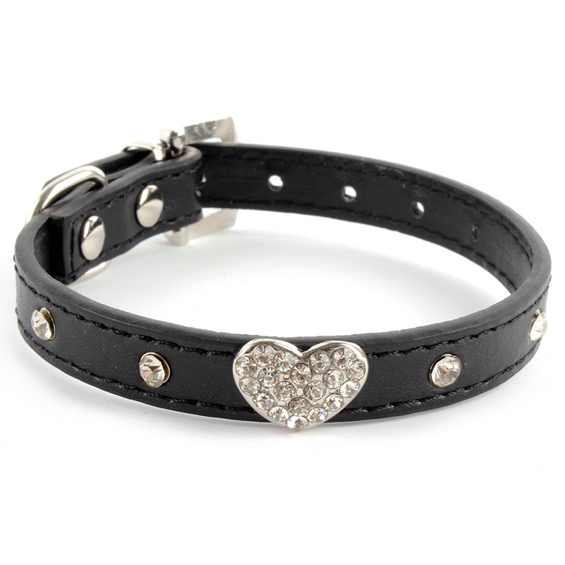 Bling Стразы Кристалл Сердце Кожа Регулируемый Ошейник Для Домашних Животных Собаки Кошки