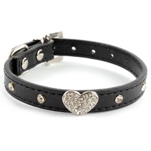 Bling Стразы Кристалл Сердце Кожа Регулируемый Ошейник Для Домашних Животных Собаки Кошки