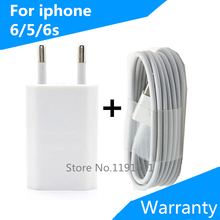 Mobile Phone Chargers For Apple Iphone 5 5S 6 PLUS 6s Wall Charger EU Plug Adapter + USB Data Sync Cable For IOS 8 9 Warranty