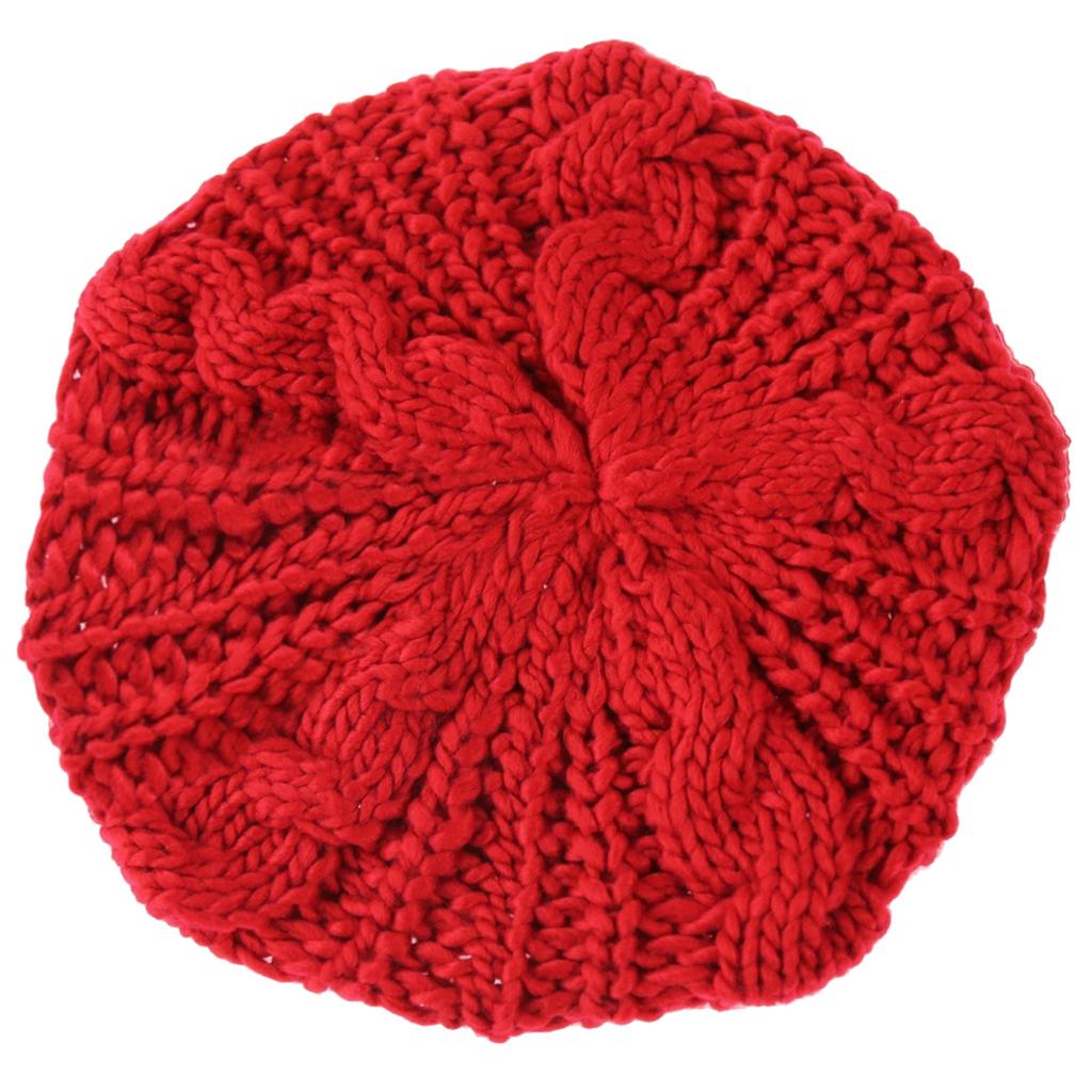Hot sale!New Women Baggy Beret Chunky Knit Knitted Braided Beanie Hat Ski Cap Red