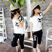 Children’s clothing female child sets summer 2015 girl sports clothes cartoon small fox child summer short-sleeve big girls suit