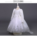 Europe and the United States summer girl crochet long sleeved dress flower girl flower tail dress