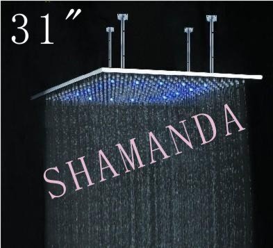 Free Shipping 31 inch LED shower head with stainless steel 800*800 self-powered led shower head light shower three color 20021