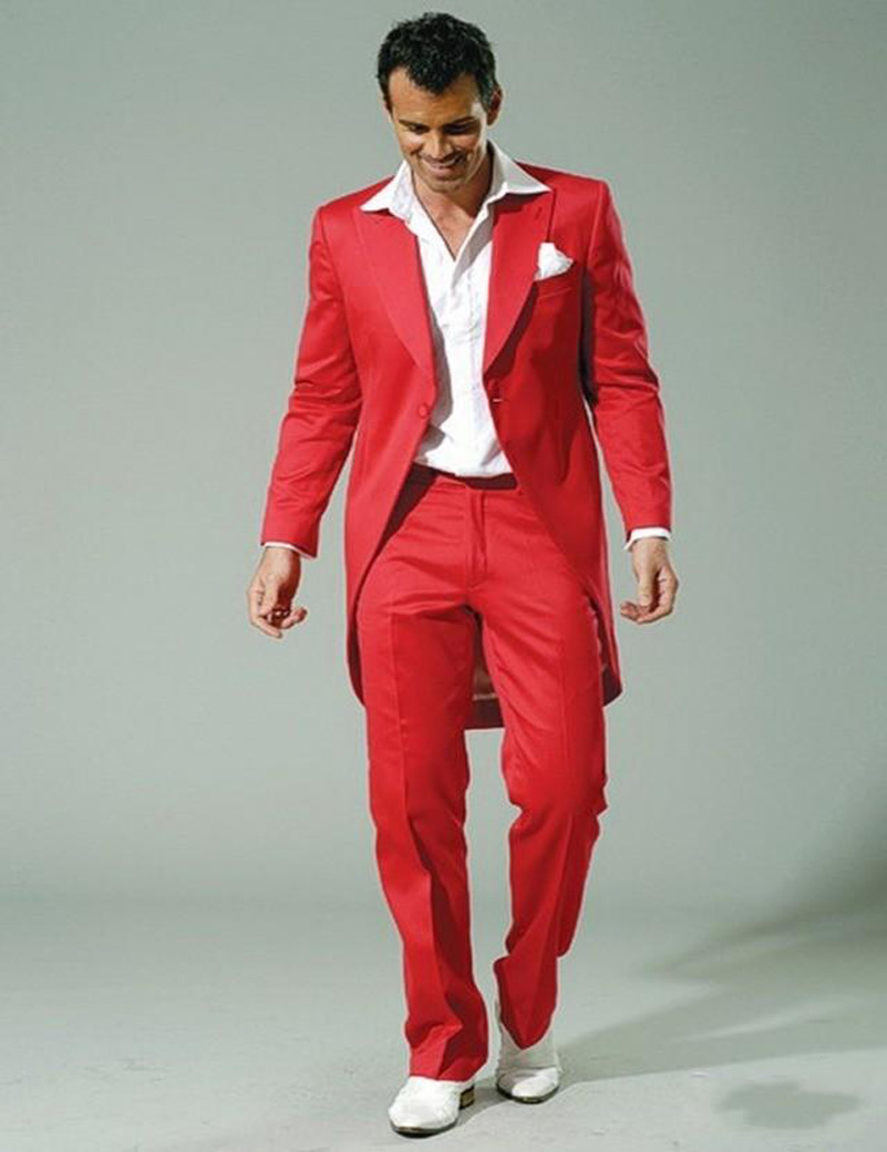 (Jacket+Pants) Red Groom Tuxedos 2016 Peak Lapel Men's Suit Groomsman/Best Man Wedding/Prom Suits smoking costume mariage