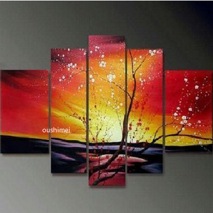 Hand-painted Modern Landscape Red Oil Painting Match No Framework 5pcs/set Flower Picture For Living Room Abstract Wall Art