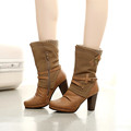 Design 2016 Fashion Women Boots Sexy Mid Calf Winter Boots Female High Heels Boots Botas Mujer