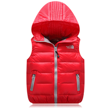2016 new unisex hooded down vest children clothing autumn winter jacket liner 80 White duck down