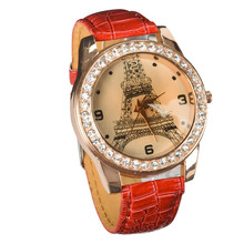Fashion La Tour Eiffel Eiffel Tower Crystal Leather Band Woman Girl Quartz Wrist Watch