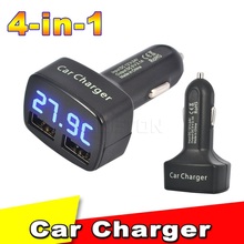 4 в 1 автомобильное зарядное устройство с двумя 2A 3.1A USB температура напряжение тока тестер для iphone 5 6 плюс для Samusung S6 S3 край