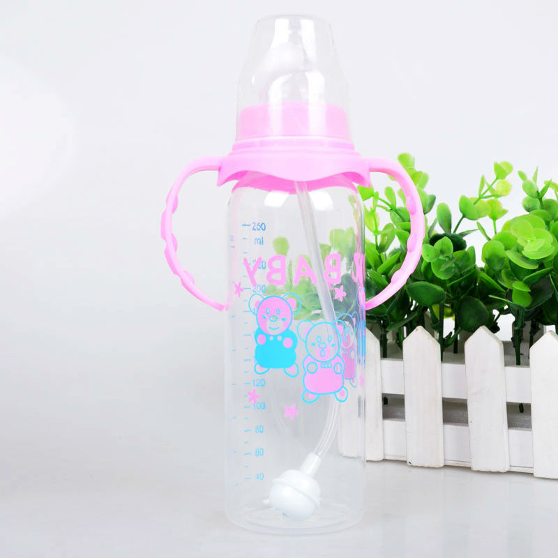 250Ml baby feeding bottle PP bottle with handle standard caliber Nursing bottle automatic nipple with breast milk bottle 5