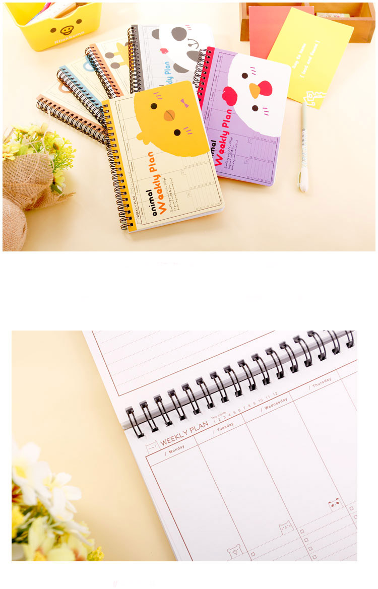 Kawaii Animals Notebook Weekly Planner Agenda 2016 Filofax Organizer Rollover Spiral Notepad Cute School Stationery Supplies