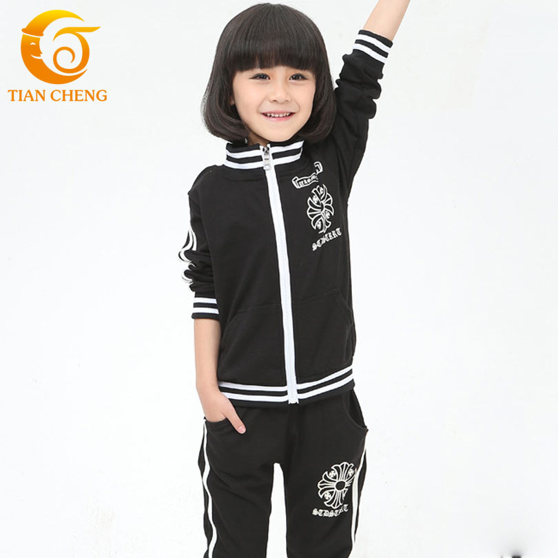3-9 years School Girl Clothes Black Kids Clothes Girls Boys Tracksuits Clothing Sets Sport Suit Vetement Fille/Enfant/Garcon